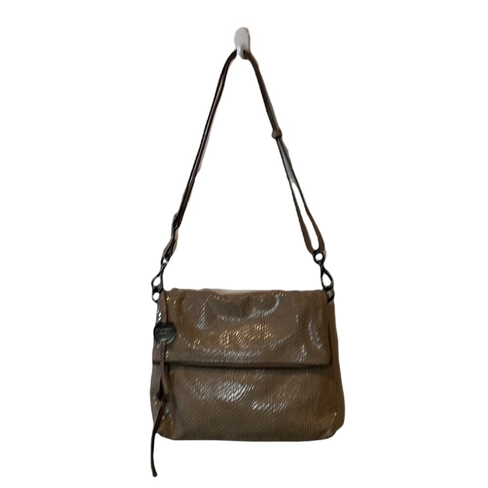 Margot fold over brown leather shoulder bag  Preowned